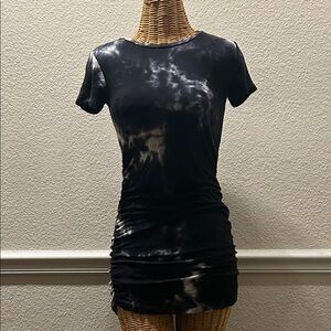 Dark Blue and White Tie-Dye T-Shirt Cinched Waist Adjustable Mini Dress juniors